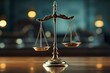 Justice scale, against a blurred background, represents the legal system