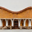 spanish Style with arches house by a cliff several floors 20 meters high clasic architecture white walls clay roof tiles spanish style hacienda realistic facade 