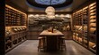 a chic wine cellar with custom wooden wine racks and soft lighting, where wine enthusiasts can savor their collection