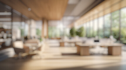 Wall Mural - blurred office workspace in the evening , interior workplace with cityscape for business presentatio