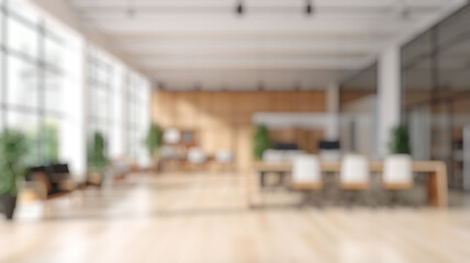 Wall Mural - blurred office workspace in the evening , interior workplace with cityscape for business presentatio