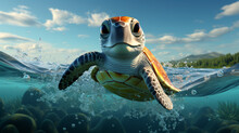 Turtle Swimming HD 8K Wallpaper Stock Photographic Image