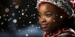 Afroamerikanisches süßes Mädchen in weihnachtlicher Stimmung mit Schneeflocken im Querformat, ai generativ