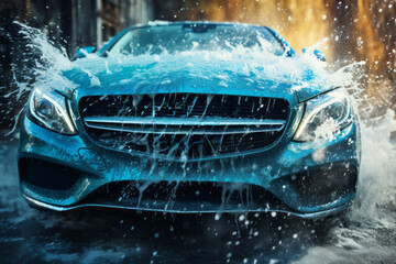 Canvas Print - Car washing concept. Background with selective focus and copy space