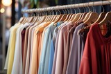 Fototapeta Przestrzenne - Clothes on hangers in modern store boutique