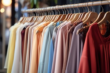 Clothes on hangers in modern store boutique