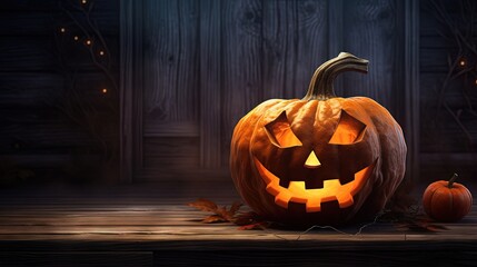Poster - Halloween pumpkin on wood background