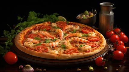 Aufkleber - Shrimp and red fish on pizza