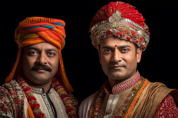 A photo of two indian men in traditional clothes, diwali celebration photo