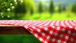 © vxnaghiyev - Bavarian concept Green spring background with a red checkered tablecloth