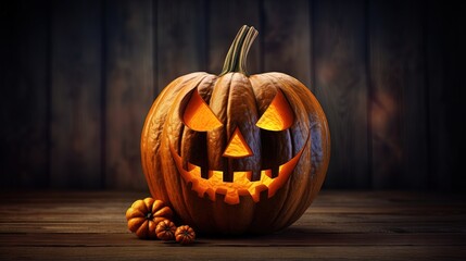 Poster - Halloween pumpkin on wood background