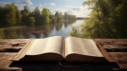 Bible on board by river