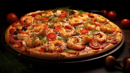 Aufkleber - Shrimp and red fish on pizza