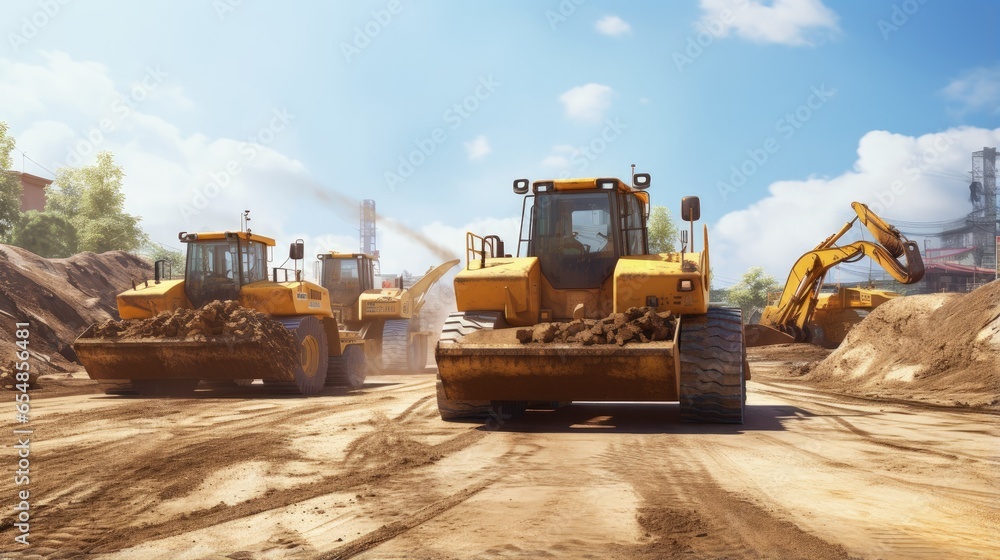 Heavy machinery used for earth moving construction and excavation tasks ...