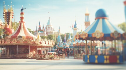 Poster - Blurred vintage bokeh background of a daytime theme park