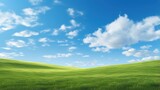 Fototapeta Przestrzenne - Grassy hills under blue sky with clouds