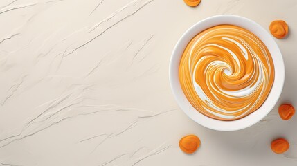 Aufkleber - Pumpkin soup with creamy texture on marble background top view