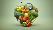 Heart healthy diet with stethoscope focusing on nutritious food