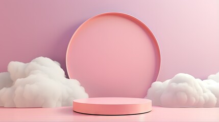 Poster - Pink cloud display promotes modern trendy products in empty space 3D illustration
