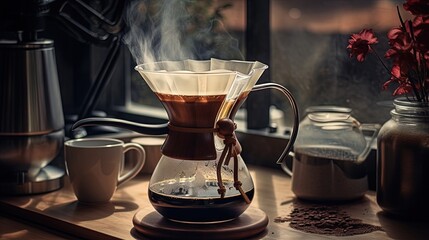 Aufkleber - Alternative coffee brewing method with pour over dripper and paper filter