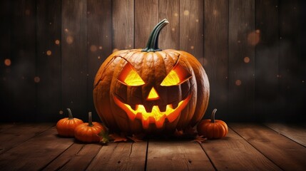 Poster - Halloween pumpkin on wood background