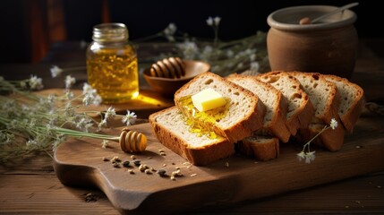 Leinwandbilder - Vegan butter honey rustic breakfast food food photography