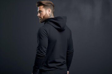 Young man wearing long sleeve hoodie sweatshirt Side view, back and front view mockup template for print t-shirt design mockup