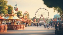 Blurred vintage bokeh background of a daytime theme park