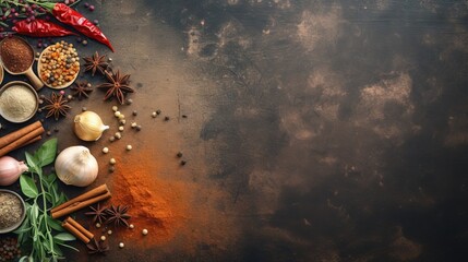 Aufkleber - Food related items and space for text in a rustic style top down view