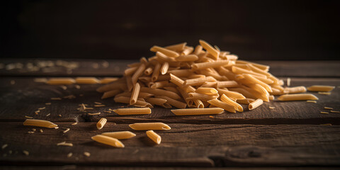 Wall Mural - Raw pasta on dark wooden background