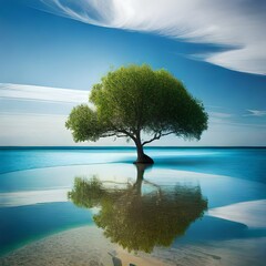 Poster - tree on the water,Sea blue water and a tree inside it