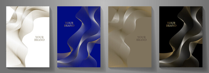 Wall Mural - Elegant cover design set. Luxury gold, blue, white, black vector background collection with lines for cover design, invitation, poster, flyer, wedding card, luxe invite, flyer a4, note book.