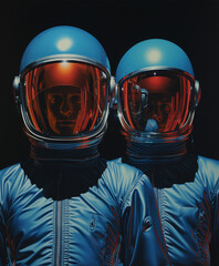 two spacemen in spacesuits vintage era