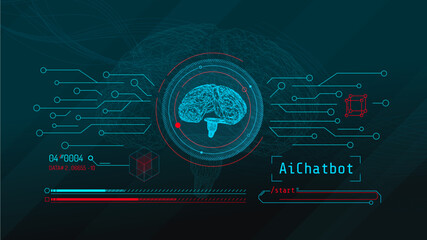 Hologram of digital brain with artificial intelligence, neural network concept.