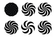 Colorful Abstract graphic spirals: Circular movement, radial dynamic swirls .Vector design, speed swirl circle. rotating shapes. swirls, circle swirl collection, black vortex icons.