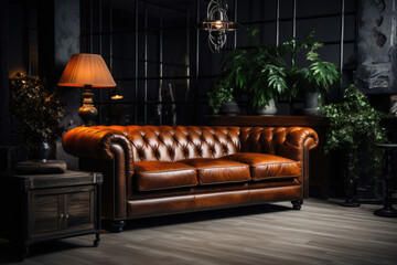 Luxurious leather sofa in a modern interior