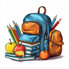 Wall Mural - Back to school. backpacks and textbooks