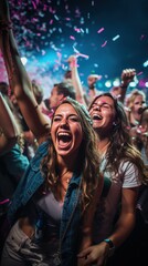 Wall Mural - Ecstatic partygoers showered in confetti