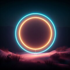 Wall Mural - colorful neon light circle on dark background