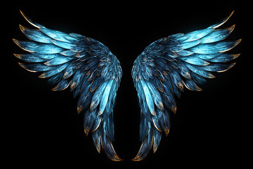 Wall Mural - Blue Wings on a Black Background