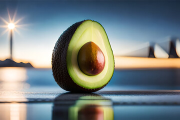 a realistic and detailed illustration of a perfectly ripe avocado, showcasing its vibrant green color and creamy texture | Generative AI