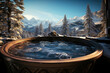 hot thermal bath in spa hotel in nature with a view of the mountains and the forest in winter