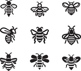 Sticker - Honey bee vector silhouette illustration black color