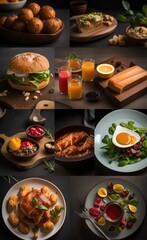 Food photography collage background. Generative ai art.