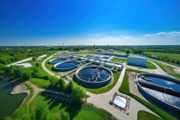 An aerial view of a water treatment facility