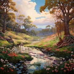 Wall Mural - Landscape  view of river and trees