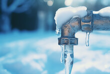 A Frozen Water Pipe In Winter, Close-up, Shallow Depth Of Field. Water Tap Covered With Ice. Ai Generative