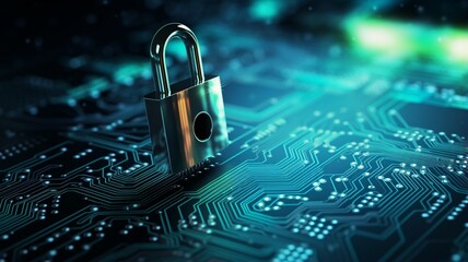 tech background with padlock on circuit modern safety cybersecurity concept