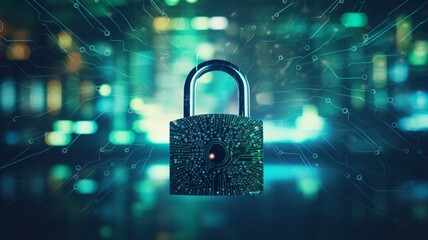 tech background with padlock on circuit modern safety cybersecurity concept
