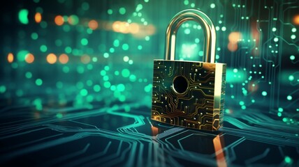 tech background with padlock on circuit modern safety cybersecurity concept